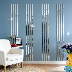 20pcs Silver Color Acrylic Mirror Wall Stickers, 5x50cm Self-Adhesive Trim Decor, DIY No Drilling Easy Installation, Fashion Home Decoration