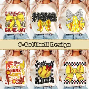Retro Softball Bundle T-Shirt, Softball Mama Coquette Shirt, Game Day Softball Bow Tee, Gift for Mom, for Women Womenswear