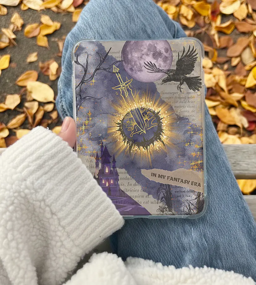 Bookish Romantasy Kindle Insert for Clear Plain Gloss/Holographic Cases, Aesthetic Romance Fantasy Device Accessory for Cozy Reading Book Lovers