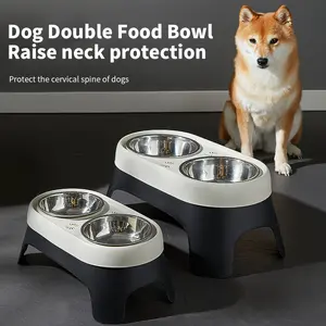 MERRYXMAS 1pc Elevated Double Bowl Stainless Steel Pet Feeder 14.3cm/5.63inch - Anti-Fall Design, Neck Protection, Suitable for Indoor and Outdoor Dogs and Cats, Easy Cleaning Material, Christmas Gifts, Holiday Gifts