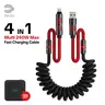 mfish Armored Dragon AD8 Multifunctional 4-in-1 Coiled Charging Cable - Max 240W Fast Charging, Data Sync, Type C Lightning Connectors, USB-A, Coiled Flex, EMI-Stable Charge, Charger for iPhone & Smartphone Accessory