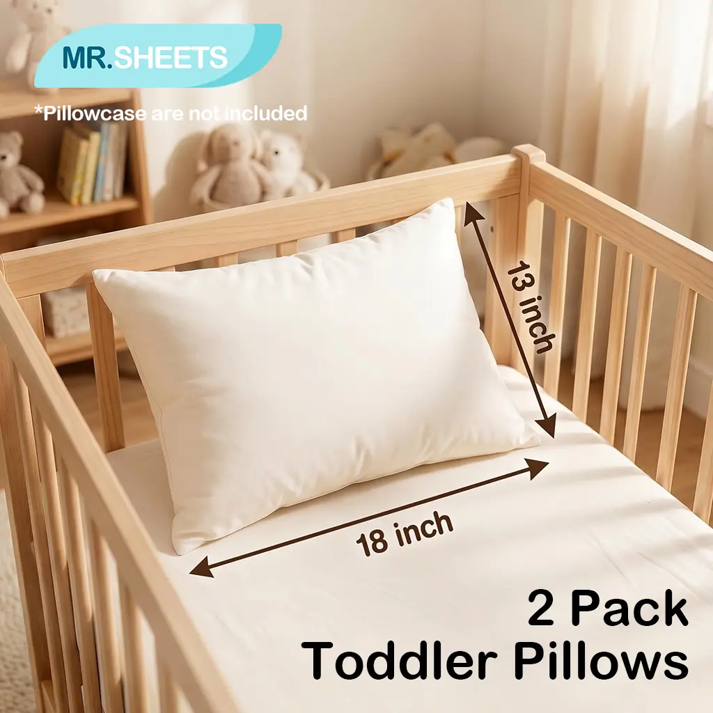 FLXXIE Toddler Mini Bed Pillows (2-Pack, 13×18 in) - Pure Cotton Cover, Down Alternative, Gentle Soft Bedding, Skin-Friendly, Breathable, Hypoallergenic, Oeko-Tex Certified, Toddler-Tested, Neck Support, Machine Washable, Travel Ready Ideal Gift
