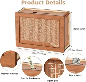 Wooden Cash Safe Deposit Box Counter-$10, 000 Money Target And Number-Christmas, Thanksgiving, Valentine'S Day Ideal Friend Gift Money Gift Box