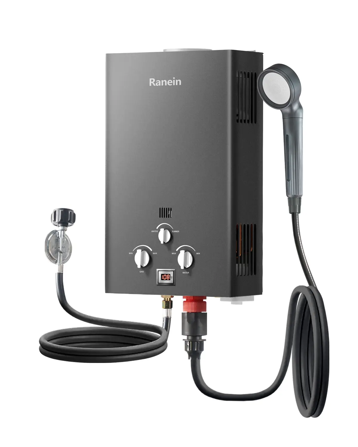 Ranein Compact Gas Powered Tankless Water Heater, 8L Propane Outdoor Unit with 48000 BTU, 2.11 GPM On-Demand Heat, Automatic Heating & Auto-Cut Off Safety Feature