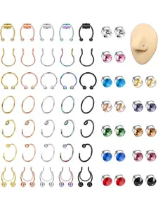 Diverse 59 Pcs Colorful Fake Nose Rings Set Stainless Steel Magnetic Septum Nose Rings for Women Men Shining Studs Hoops Nose Piercings Septum Jewelry Faux Non-Pierced Nose Ring Nose Cuffs Body Piercing Jewelry