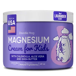 Doodle Hog Magnesium Cream for Kids Lavender Scent - Soothing Relief & Relaxation with Calendula, Aloe Vera, Shea Butter - USA Made - (4 oz, Lavender) Body Care Blend Gentle Moisturizers Lotion