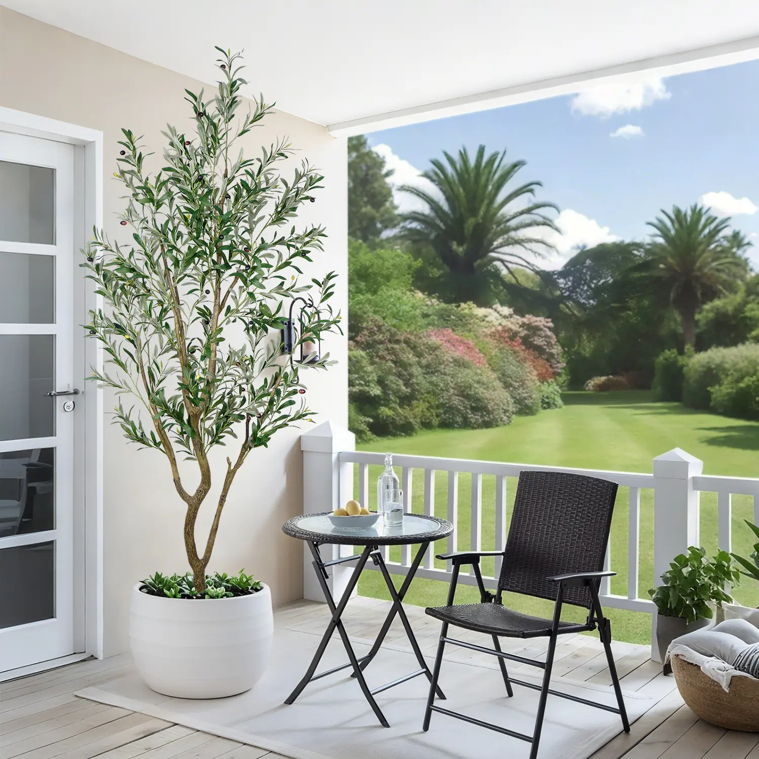 5.25/6/7Ft Elegant Artificial Olive Tree3 Branches  With Thick Leaves And Fruits Faux Plant For Home Office Corner Sofa Decor Attractive New Home Gift