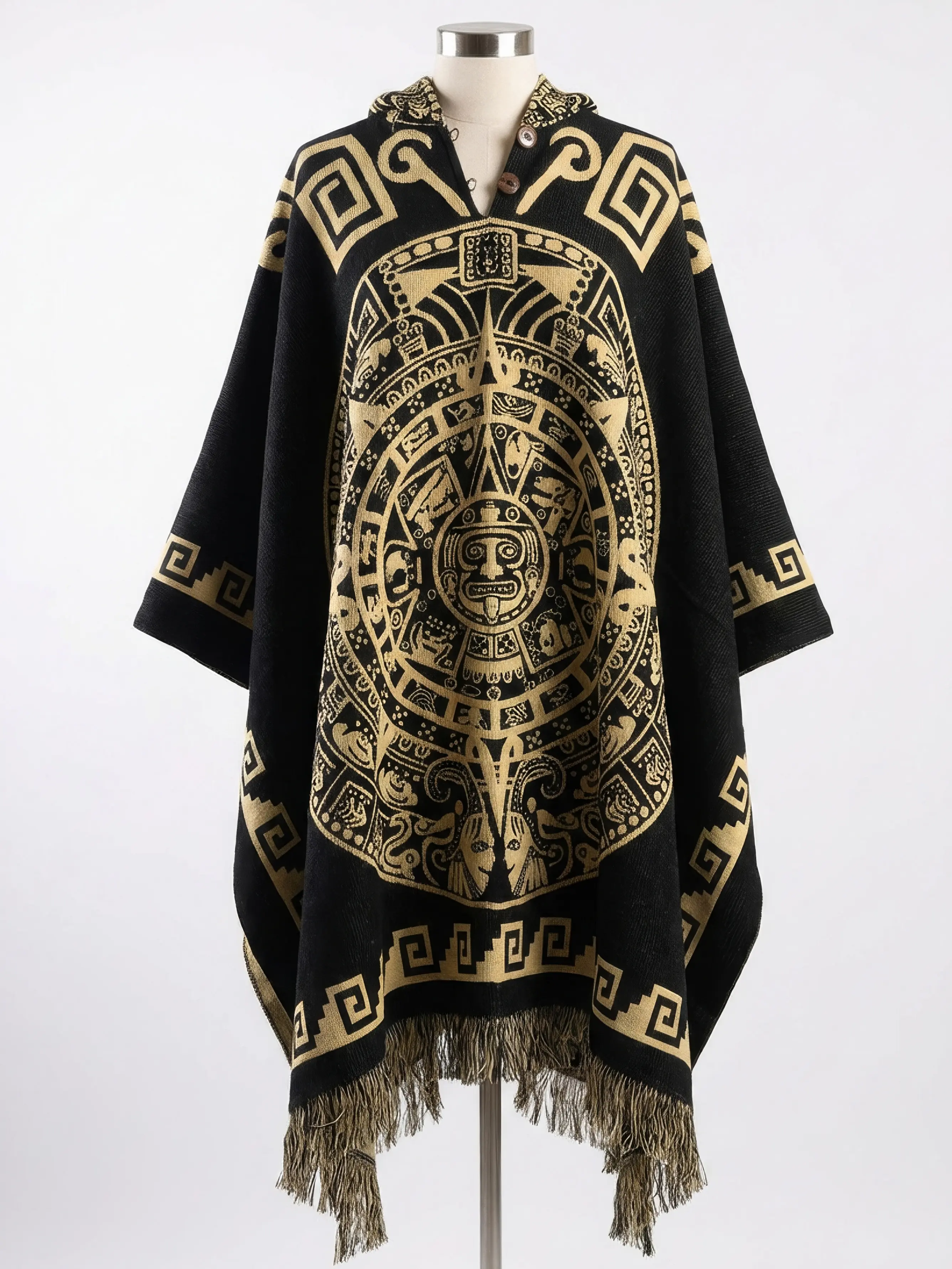 Aztec Calendar Poncho, Unisex Warm poncho, Cozy Handmade Poncho, Reversible poncho, Winter Cape, boho hooded poncho, gift ideas 2026