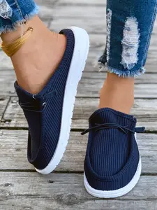 Spring Summer Breathable Canvas Slip-On Shoes for Women, Fashion Casual Low-Top Half Slippers, Comfortable Home & Outdoor Use, Slip On Style