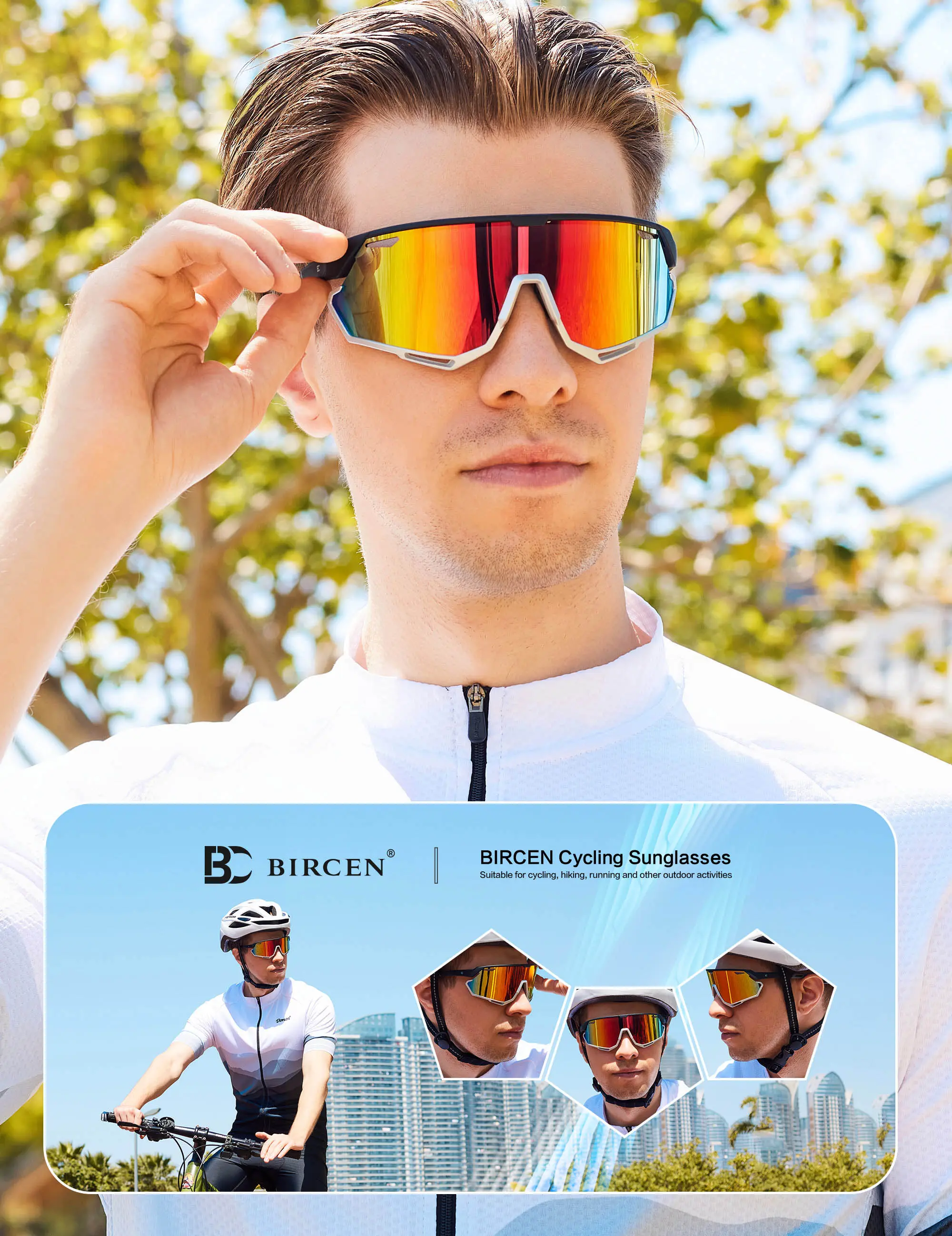 UV400 Protection Baseball Sunglasses for Adults, Lightweight Cycling Gear for Bikes, Active Wear Sports Eyewear (Model BC2114), Climbing