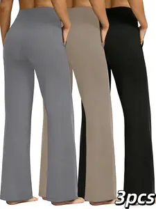 3-piece women's straight-leg pants, solid-color everyday casual straight-leg pants, women's pants, fitness, yoga, running and sports pants suitable for all seasons, women's everyday pants