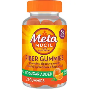 Metamucil Fiber Gummies for Adults, No Sugar Added Orange Flavor, 5g Prebiotic Plant Based Fiber Supplement Blend