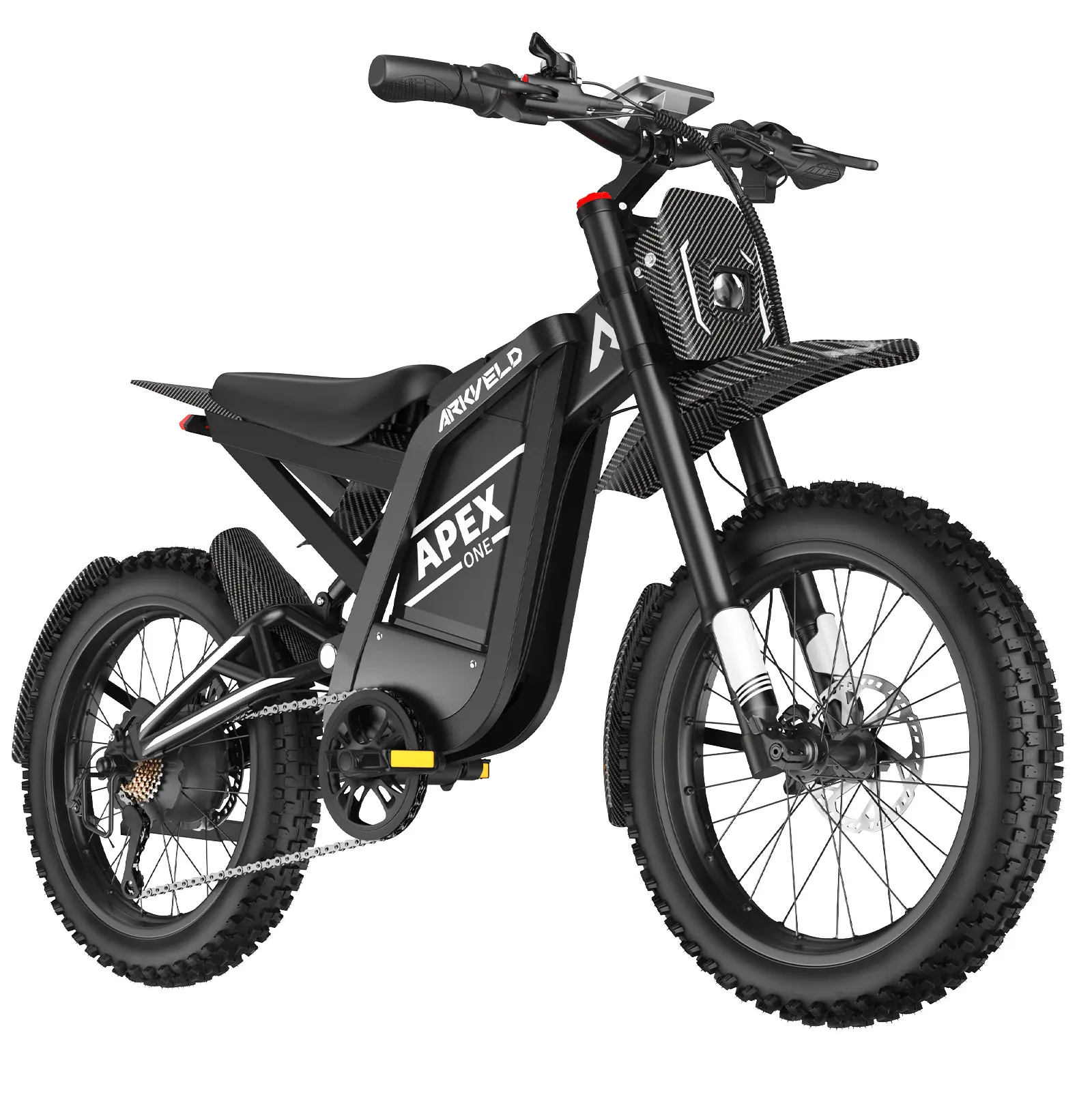 ARKVELD APEX 1 Off-Road E-Dirt Bike - 3000W Peak Brushless Motor, 40MPH Speed, 32AH 1536Wh Battery 80 Mi Range, Dual Hydraulic Suspension & Brakes, All-Terrain Fat Tires for Off-Roading Trail Adventure