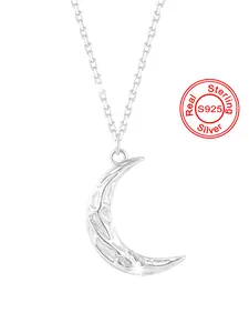 925 Sterling Silver Crescent Moon Design Celestial Pendant Necklace for Women & Girls, Fashion Jewelry for Party, Daily Decor, Trendy All-match & Exquisite Jewelry for Birthday Gift