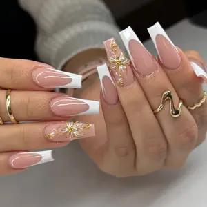 (MTO) Handcrafted Wearable Nail Art Elegant White French Coffin Fashion Hand Accessories