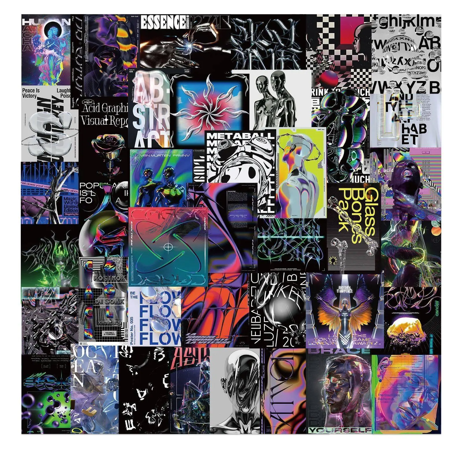 Futuristic Series Graffiti Sticker, 40pcs Waterproof Decorative Sticker Pack for Water Bottle Skateboard Helmet Car Bike, Room Decor, Hologram Stickers, Reflective Sticker, Multipurpose Car Decal, Sticker Decals