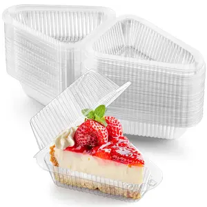 100 Pack Cake Slice Containers with Hinged Lids – Clear Plastic Cheesecake & Pie Boxes, Disposable Triangle Boxes for 6"-8" Desserts, Sandwiches Bakeware Utensils Stackable Default