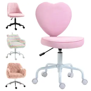 HOMCOM Mid-Back Office Chair, Swivel Vanity Chair with Adjustable Height and Wheels, Computer Desk Chair for Home Office or Bedroom