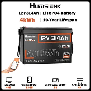 【Bundle】Humsienk 12V 314Ah Bluetooth LiFePO4 Battery 4kWh Smart BMS High Cost Performance Home Backup Power Emergency Preparedness Off-Grid Living Yard Renovation Reduce Equipment Downtime Uninterrupted Power Supply