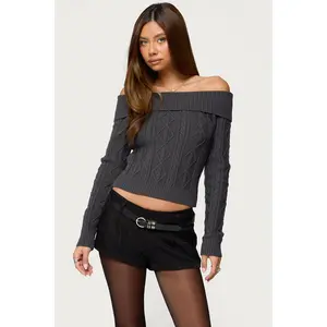 Leta Off Shoulder Cable Knit Sweater