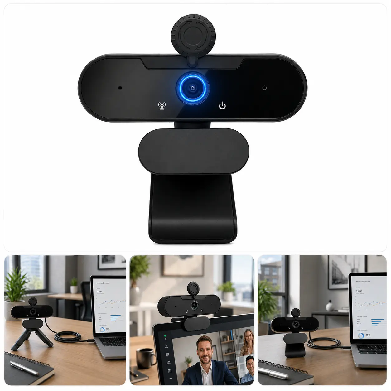 Zoall 1080P USB Webcam with Microphone, Wide Angle, Privacy Cover, Auto Low Light Correction - Plug-and-Play Desk Gadget for PC Video Conferencing (Not Compatible with PS5, Home Office PC Accessories)
