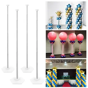 Set of 4 Adjustable 7FT Balloon Column Stands Reusable Metal Telescopic Party Decoration Kit