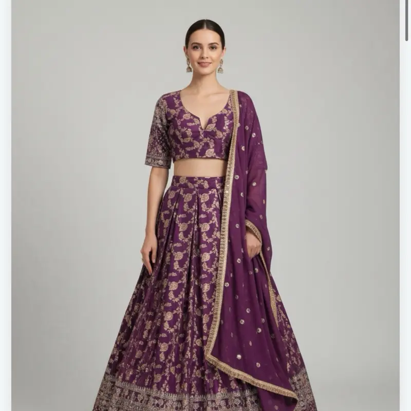 Lady's Traditional Lightweight Jacquard Silk Lehnga Dress Set - Chiffon Dupatta, Kari Embroidery, Statement Formal Wear for Weddings, Festivals