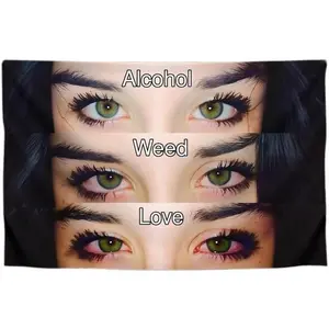 Tapestry  Eyes Single Sided Flag with Quote "Alcohol Weed Love" - Polyester Banner Dorm Party Decor - Cool Tapestry for Indoor or Outdoor. Multiple sizes are available for selection. Wall Hanging Decoration