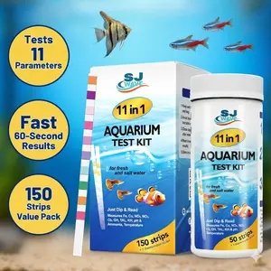 SJ Wave 11-in-1 Aquarium Test Strips 950 Tests 150 Strips Fish Tank Water Test Kit with Thermometer for Fresh & Salt Water Includes 50 Ammonia Strips Versatile Usage