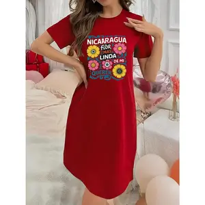 Soft Micro Stretch Women's Lingerie Nicaragua Printed Short Sleeve Round Neck Nightgown Sexy Elegant Young Style Women's Valentine's Day Dress Mother's Day Christmas Thanksgiving New Year Gift Ideas
