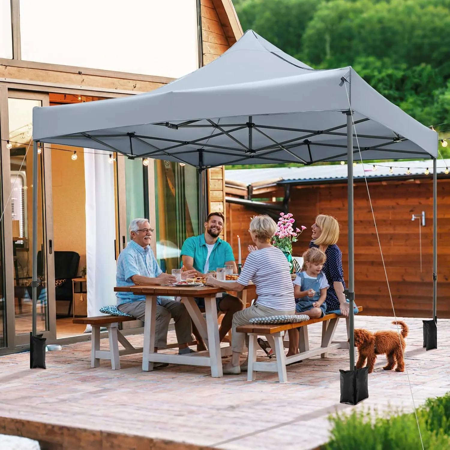 Vallmore 10x10 FT Pop-Up Instant Tent | 26 LB Carbon Steel Frame, Flame-Retardant UPF50+ Oxford Fabric, 4 Sandbags + 8 Stakes + 4 Ropes, 3-Height Adjustable — Lightweight Event & BBQ Shelter