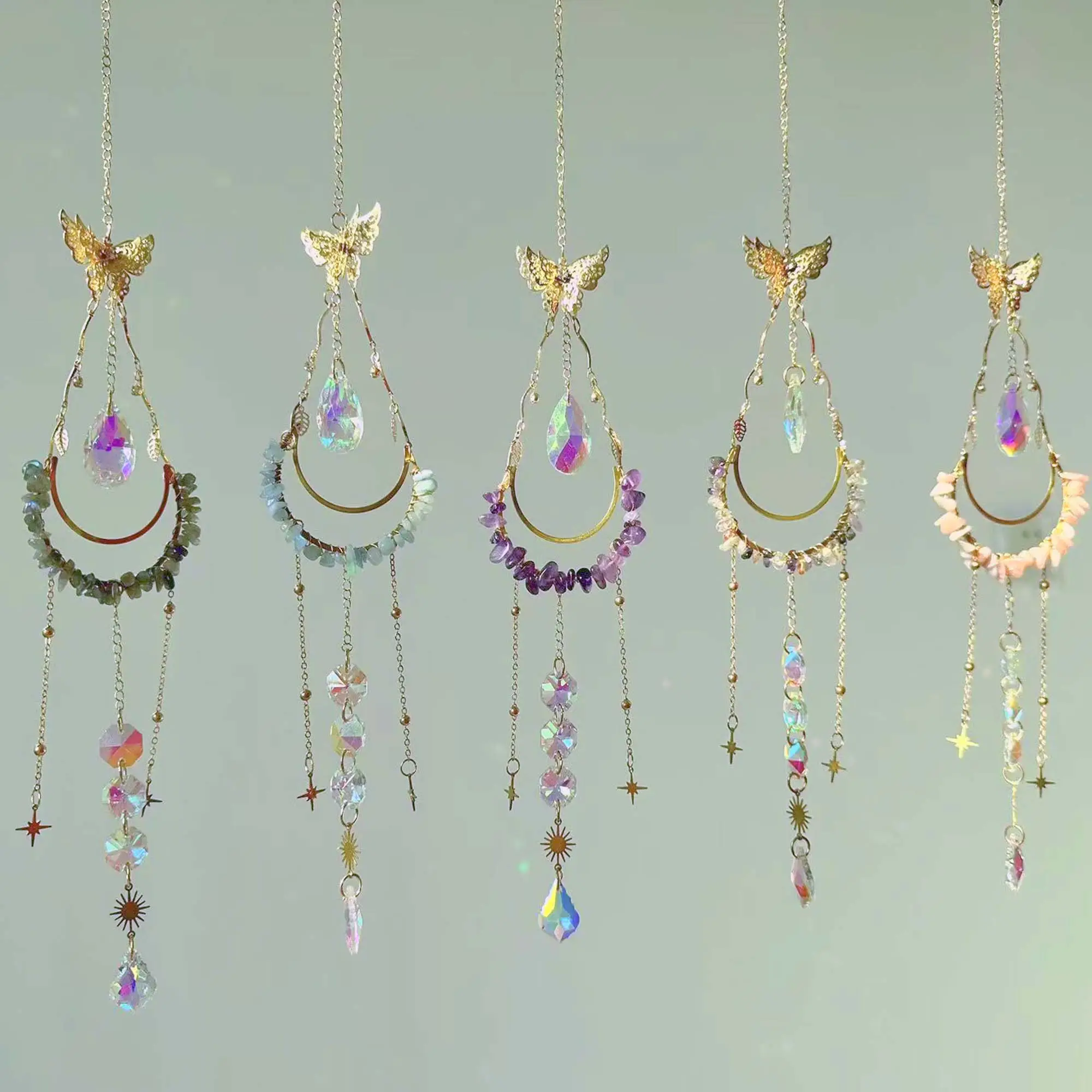 Natural Gemstone Crystal Suncatcher, Window Prism Hanging Decor, Boho Home Decor, Rainbow Maker, Garden Charms Decor, Room Decor, Wind Chime