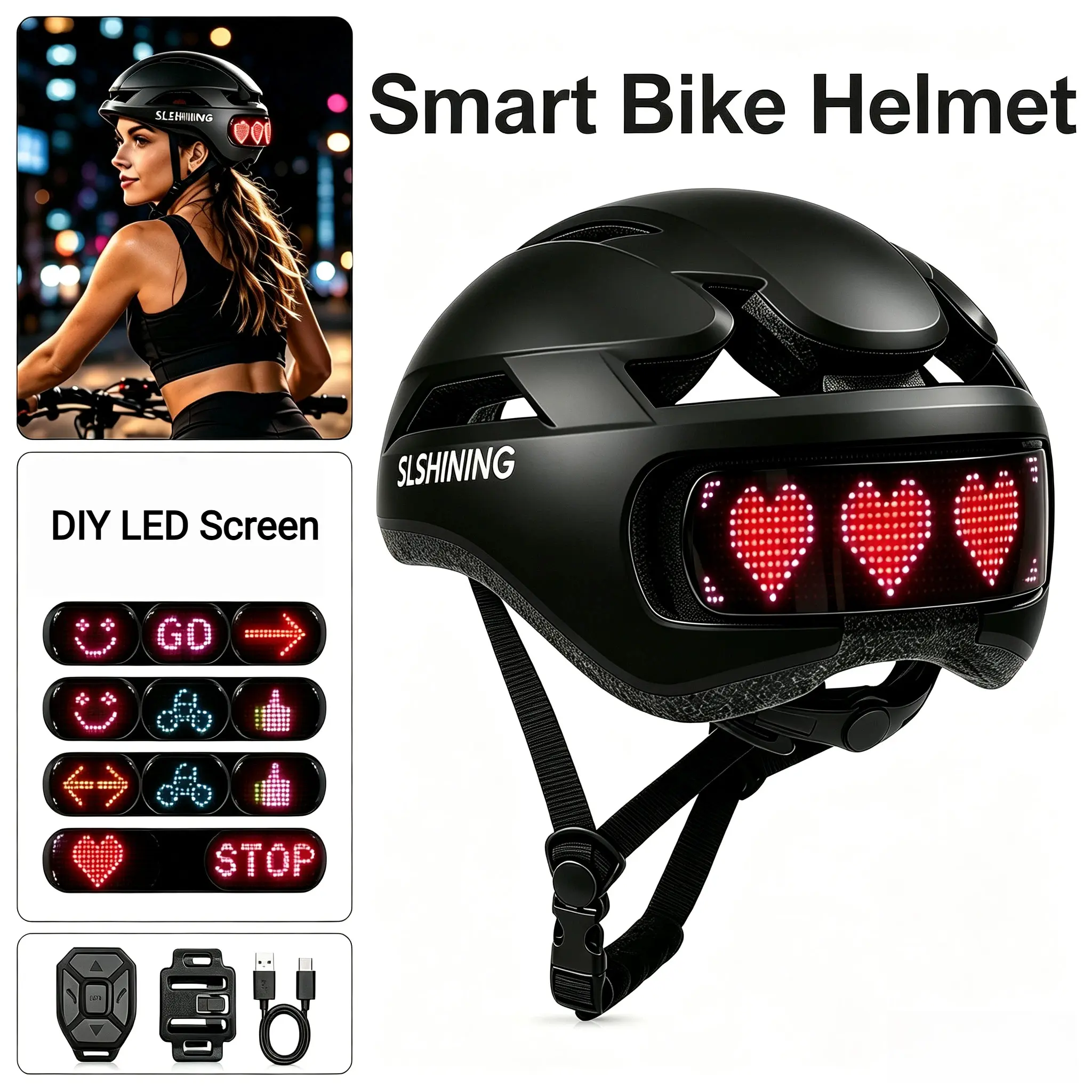 Protective LED Bike Helmet with Custom Display Screen with Remote Control Lights, CPSC Certified Safety Helmet for E-Bike, Scooter, Skateboard & Outdoor Activities Skateboard Helmet for Teens Adults Boys Girls