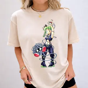 Jojo Bizarre Adventure x Pokebon Jolyne & Tangela T-shirt, Anime PKM Shirt, Electric Anime Girl Shirt, Cyber Creature Graphic Tee, Y2K Tech Aesthetic T-Shirt, Alt Gamer Streetwear Outfit Womenswear Top