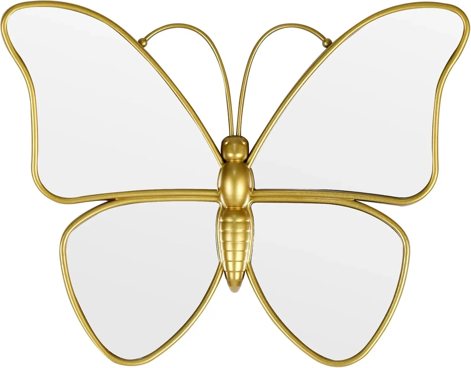 Nature-Inspired Elegant Butterfly Wall Mirror - Gold Plastic Frame, Wall-Mount Design, Smooth Surface for Home Room Decor