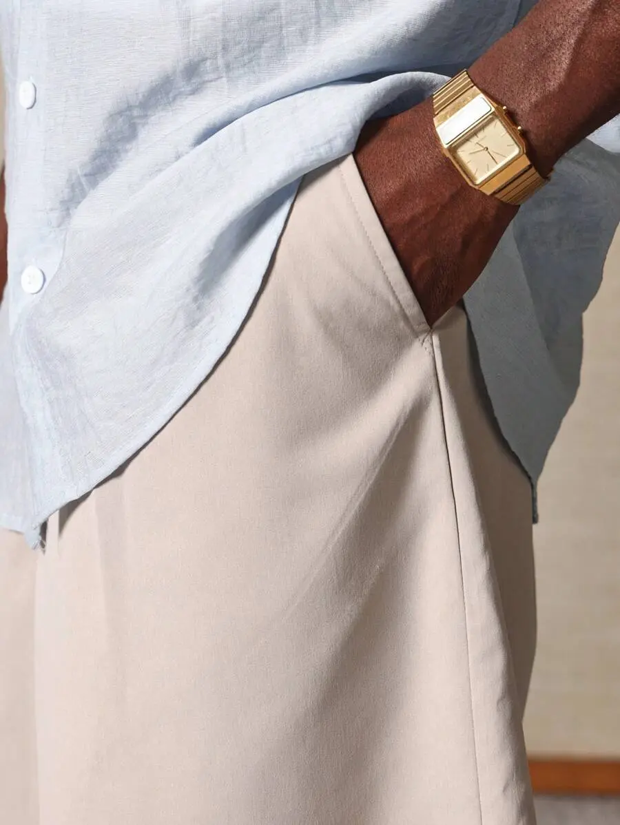 SUMWON Classic Pleated Wide-Leg Bermuda Shorts, Tailored Fit Summer Walking Business Golf Casual Short With Belt Loops And Side Pockets