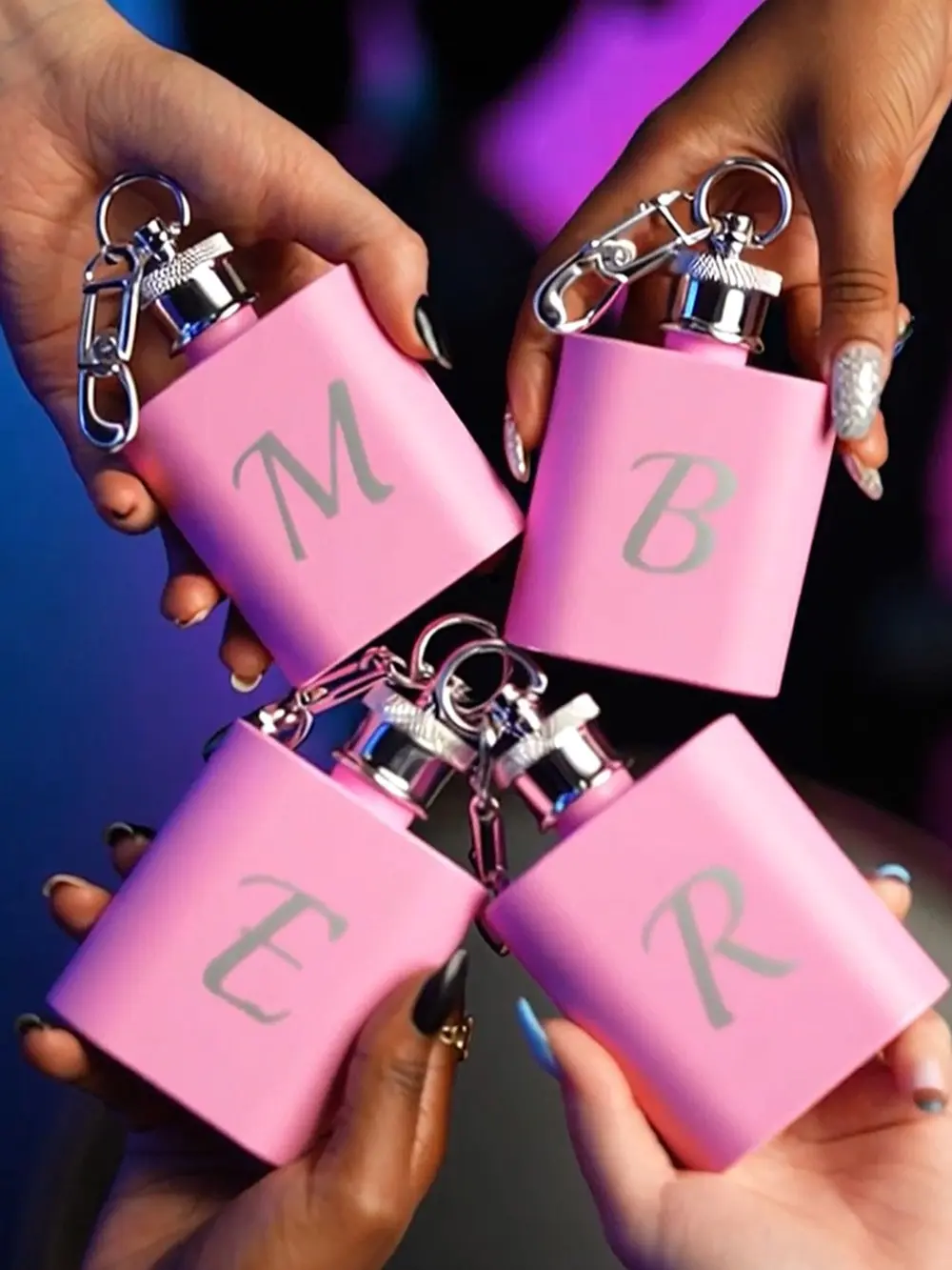 Personalized 1oz Keychain Flask | Custom Mini Flask Party Favors | Bachelorette & Bachelor Party | Engraved Birthday Gift, Girls Night Out