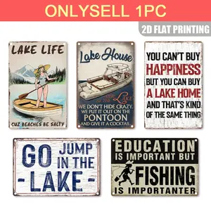 Vintage Aluminum Sign, Lake Life Iron Plate Sign, Summer Atmosphere Decorative Art, Retro Poster Aluminum Sign, 8x12 Inches 2D Flat Poster