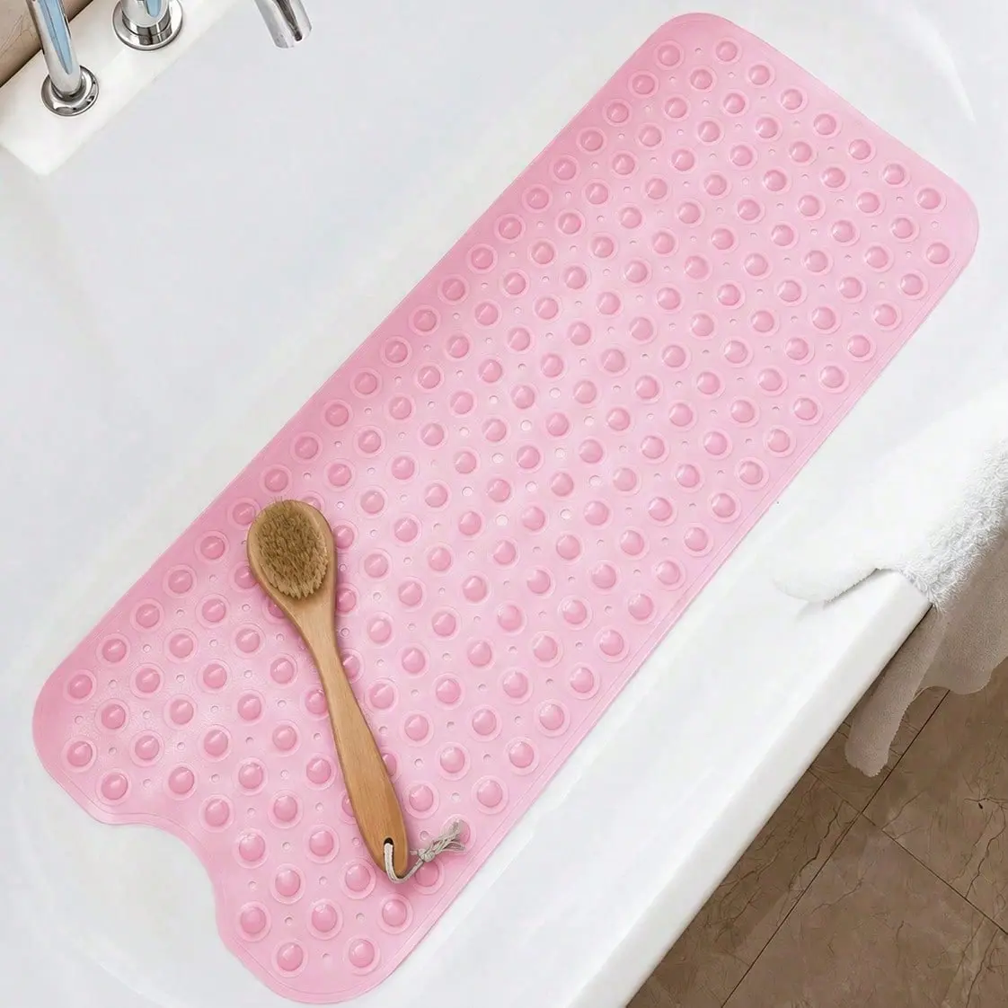 Shower Floor Mat 40x16 Inch,Non Slip Bath Mat With Firm Suction Cups,Extra Large Machine Washable Bathtub Rug,Drain Holes Keep Tub Clean,Waterproof Mold Resistant Rubber PVC Mat,Blue Black Transparent Light Gray,Home Essentials For All Ages Family