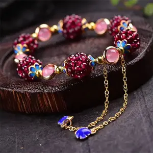 Serelune Jewelry B Natural Stone Red Garnet Bead Bracelet 6.5 to 8 Inch Adjustable Bracelet Birthstone Jewelry for Women