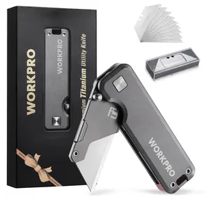 #SpringGlowUp WORKPRO Premium Titanium Utility Knife, CNC Unibody, Lightweight Aluminium Handle Folding Box Cutter, Quick Change Blade Razor Knife,Ideal Gifts for Men Women, with 10 Extra Blades