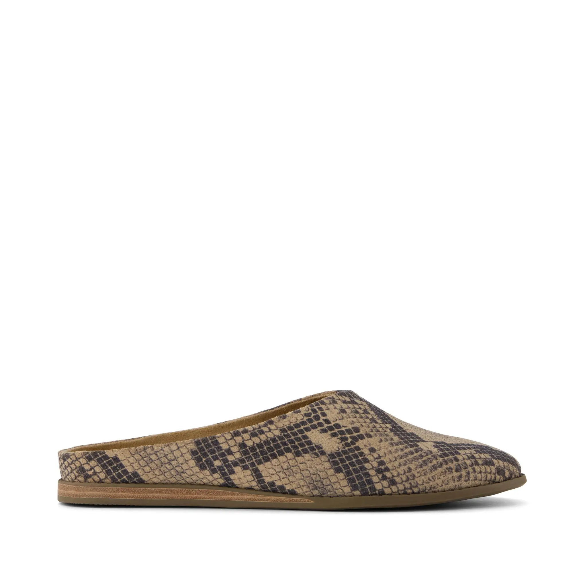 Womens Amelia Mule Taupe Snake Print Suede