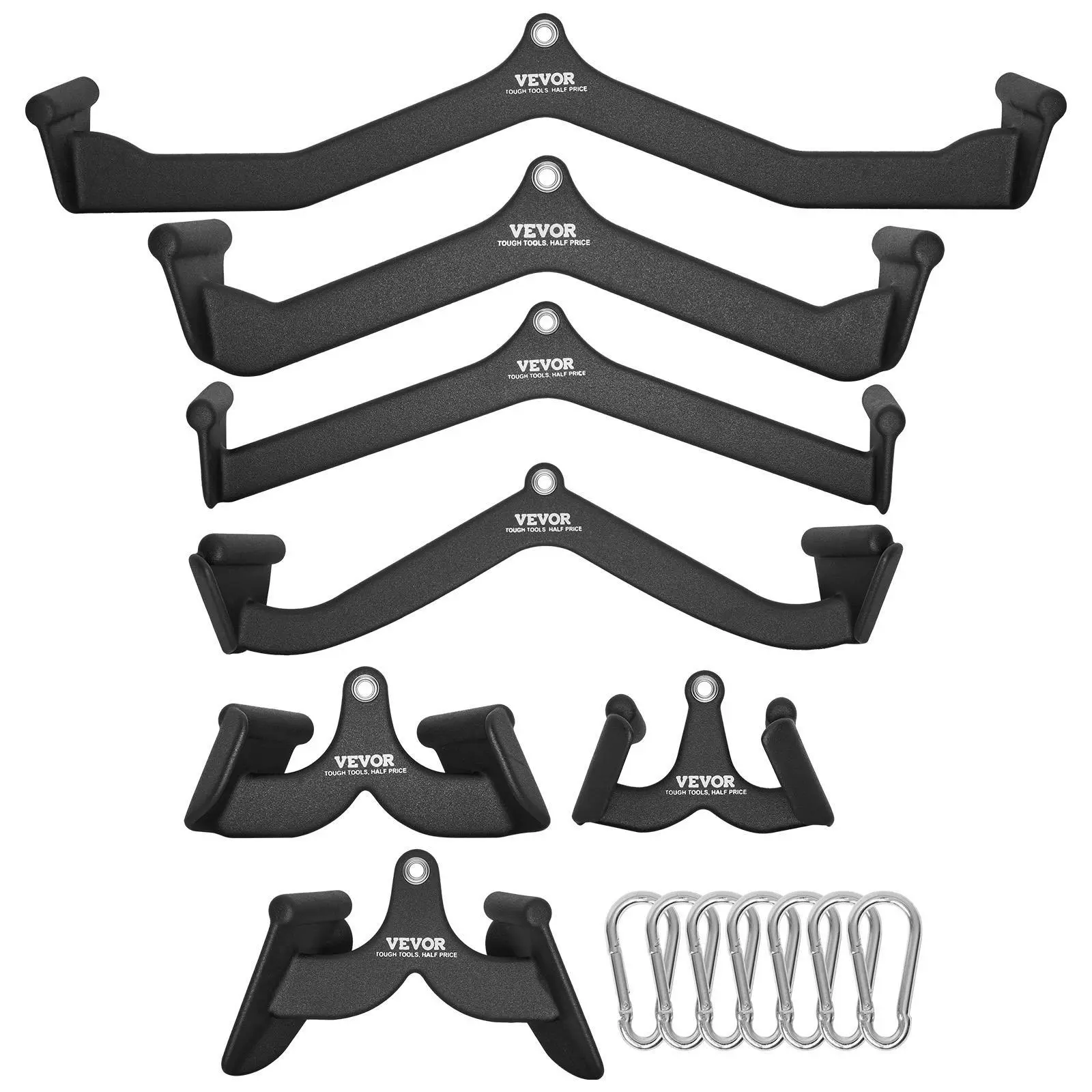 【Backtoschool】VEVOR LAT Pulldown Attachments, Cable Machine Rowing T-bar V-bar 7 Set, Tricep Pull Down Bar, Back Strength Training Rubber Coated Handle Grip, Bicep Curl Tricep Lat Pulldown Bar for Home Gym Fitness