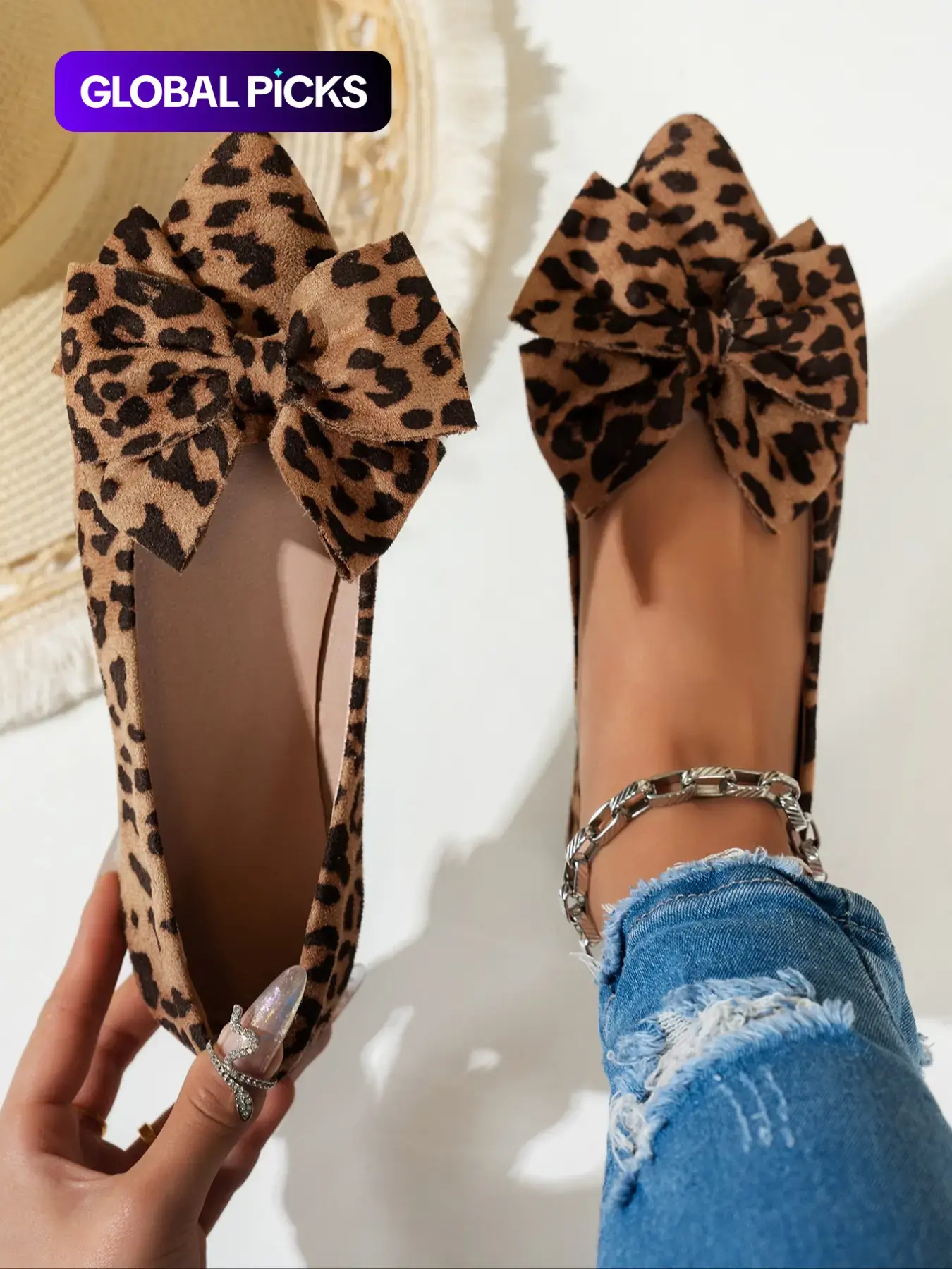 Women's Fashion Leopard Print Bowknot Design Casual Trendy Flat Shoes, Casual Comfortable Slip on Shoes for Daily Wear, Female All-match Pointed Toe Shoes for Daily Wear, Girl, Bowknot Design Flats, Versatile Fashion Shoes, Flat Sole Shoes