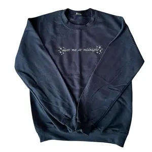 Meet Me at Midnights Embroidered Sweatshirt Navy Pullover Sweaters, Tops, Long Sleeve, inspired, Crewneck