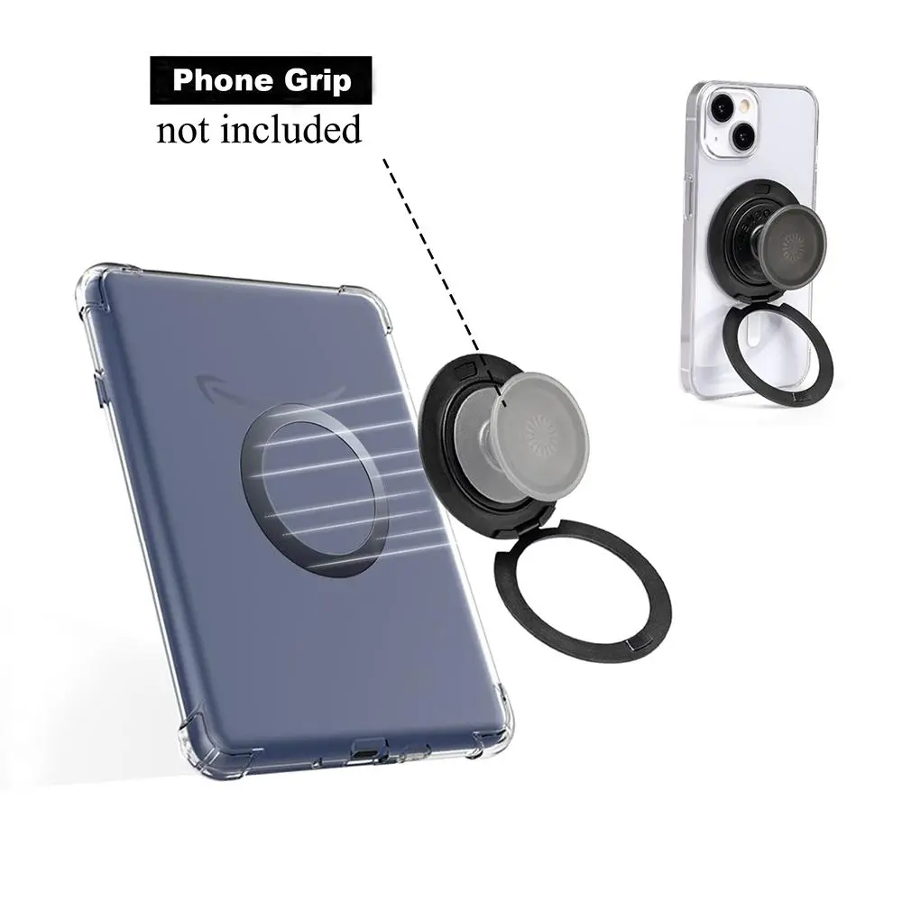 Magnetic Phone Grip Base & Foldable MagSafe Stand — 2-in-1 Detachable Holder for iPhone, Kindle & Tablets | Multi-Angle Reading & Travel-Friendly Design (Grip Not Included)