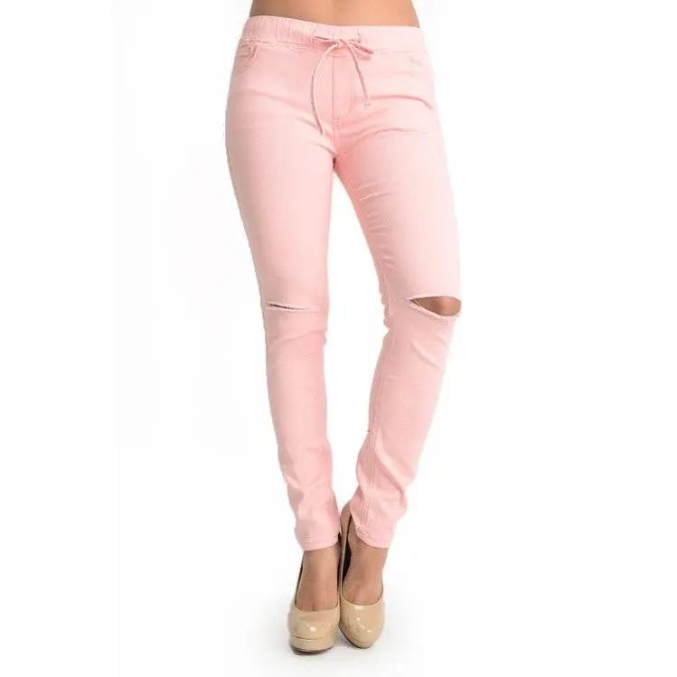Women's Solid Ripped Skinny Jogger Pants Women's Solid Ripped Skinny Jogger Pants