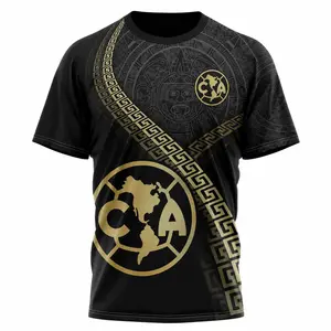Men's Club America Black Gold Aztec Special Edition Liga MX Short-Sleeve Soccer Fan Jersey Professional Football Top