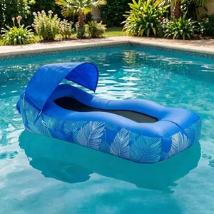 Ultra-Portable Inflatable Outdoor Air Lounger Sofa with Detachable Shade Canopy - Waterproof Water Hammock & Camping Couch. Complete with Fast-Inflation Mini Fan and Securing Stakes. Extremely Easy to Carry and Use Anywhere.