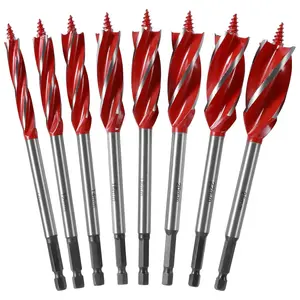 8 Counts Wood Auger Drill Bit Set High-Carbon Steel 4 Flute Cut Drilling Bit Kit 10-25mm Self-Tapping Hex Shank for Hardwood & Plastic Impact Resistant